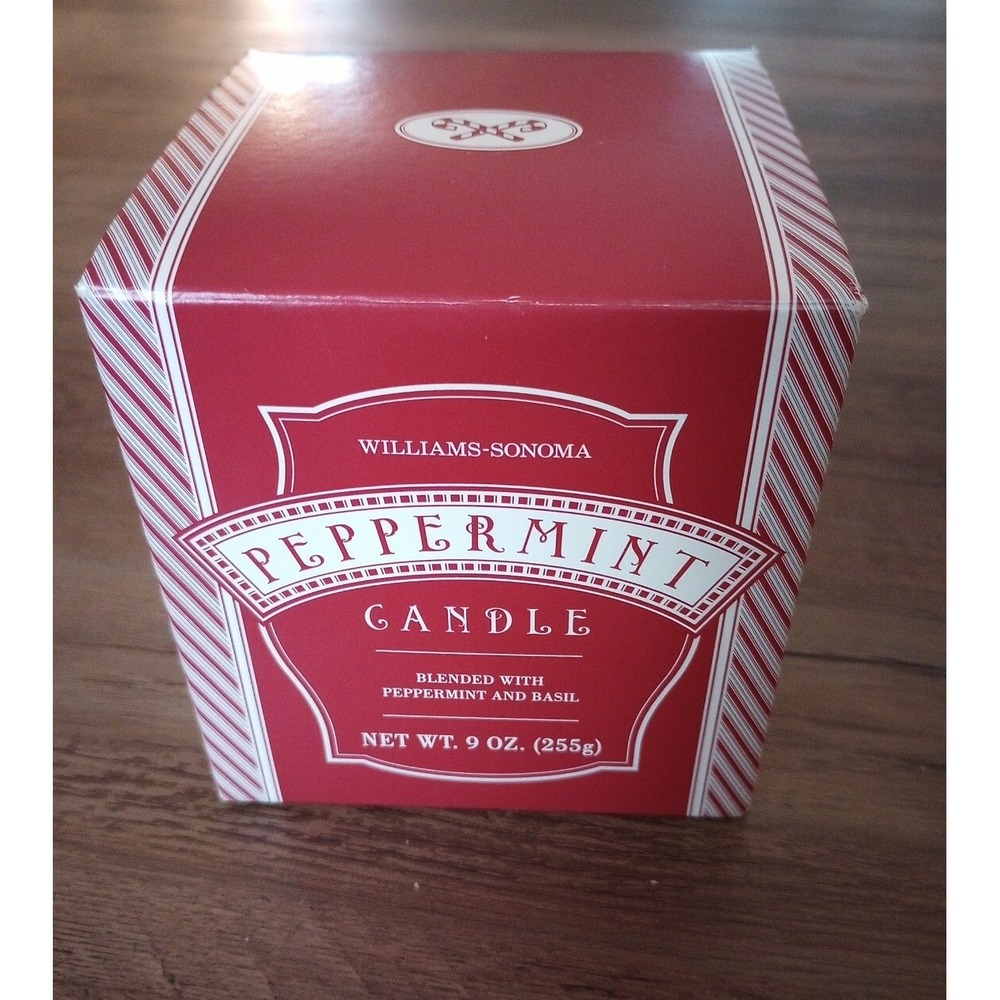Williams Sonoma Peppermint Candle Blended W/Basil Net Wt. 9oz. Up To 50 Hr Burn.